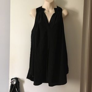 HATCH Black Silky Sleeveless Pleat Detail Blouse One Size